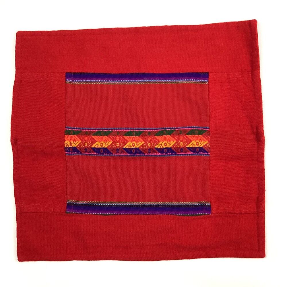 Handmade Red Pillow Case Handmade in Bolivia 15X16 Embroidered Wool ?